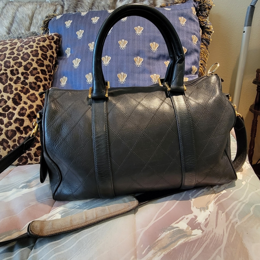 Chanel Black Lambskin Boston Vintage Satchel Duo w/strap Duffle Handbag PM